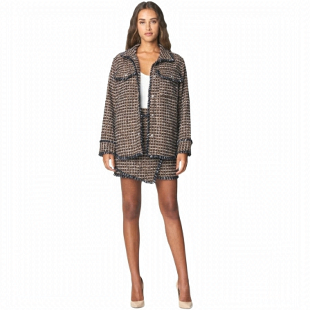 Blank NYC Retrograde Neutral Oversized Boxy Fringe Shacket Size S